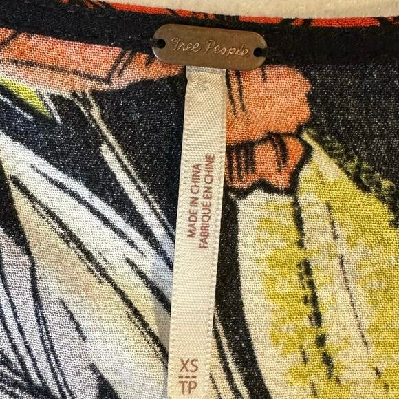 Free people Bella xs Boho blouse mini dress bell long sleeves v neck black flora - Picture 7 of 11